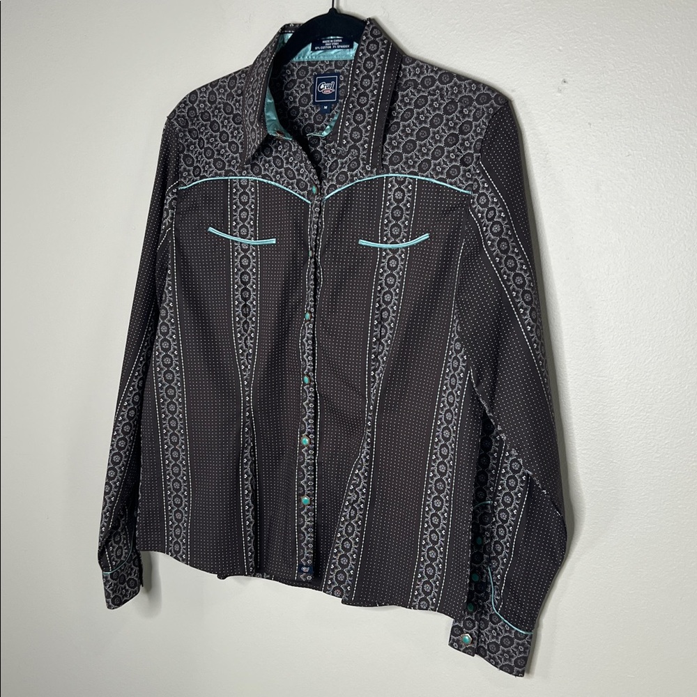 Cruel Girl Western Snap Front Contrast Piping Modern Cowgirl Cotton Blend Top - Picture 3 of 13